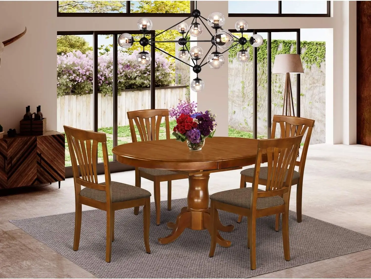 Description Picture 2 of itemDining Tables, 5 Piece Dinette Set for 4 Includes An Oval Room Table with Butterfly Leaf, 4 Linen Fabric Kitchen, Dining Tables