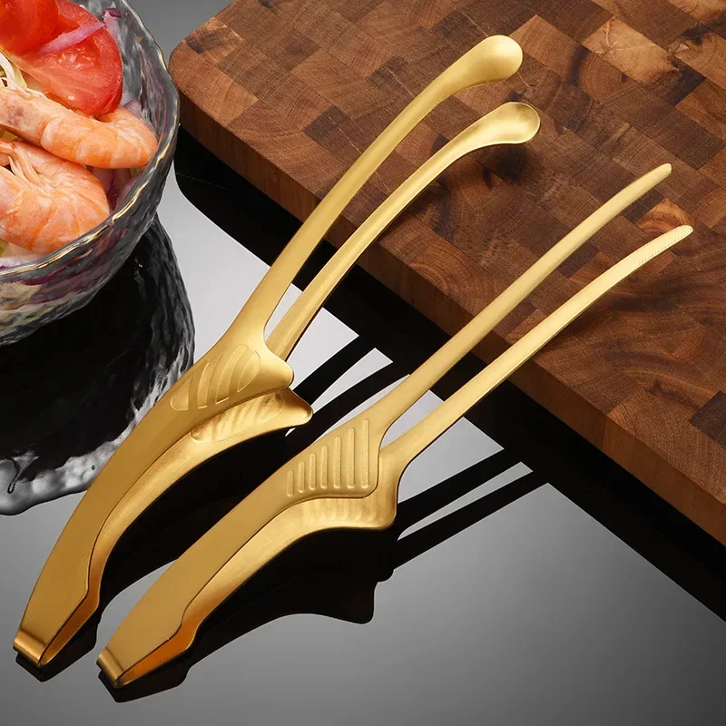 1Pcs Gold Stainless Steel Food Tongs Japanese Barbecue Tongs Korean Barbecue Grill BBQ Steak Clamp Baking Tools Clip Chef