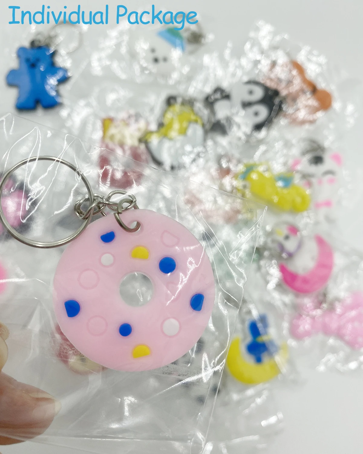 100pcs Anime Keychain for Kids Cartoon Party Favors Mini Cute Keyring for Classroom Prizes Birthday Christmas Party Favors Gift