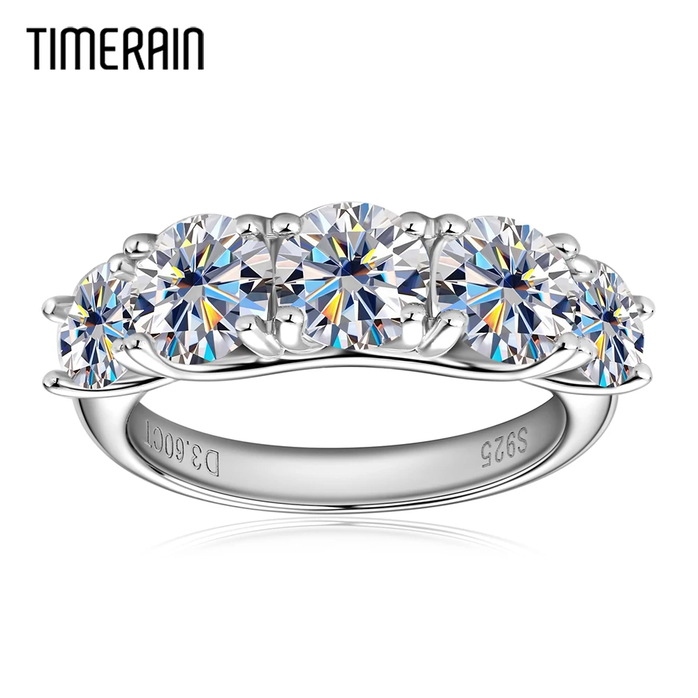 

Timerain 3.6 Carat All Moissanite Rings 100% 925 Sterling Silver 6.5mm 6mm 5mm 5 Stones Sparkling Diamond Wedding Band for Women