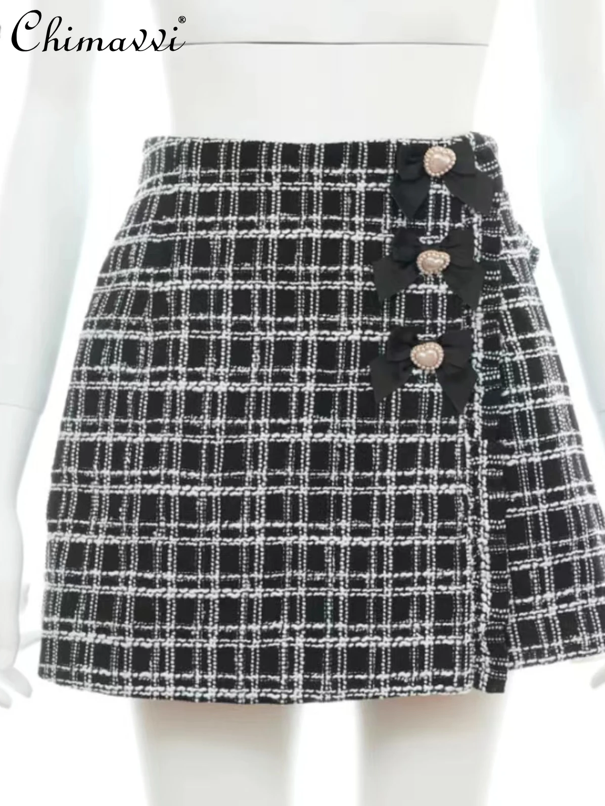 

Japanese SC Plaid Coarse Flower Bow Shorts 2024 Spring Autumn New Girly Style High Waist Slimming Elegant Y2K Women's Pantskirt