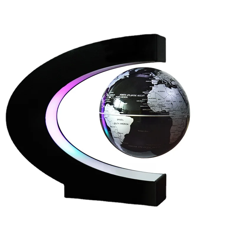 C Shape Magnetic Levitation Floating Globe World Map with LED Light US Plug Gift 
