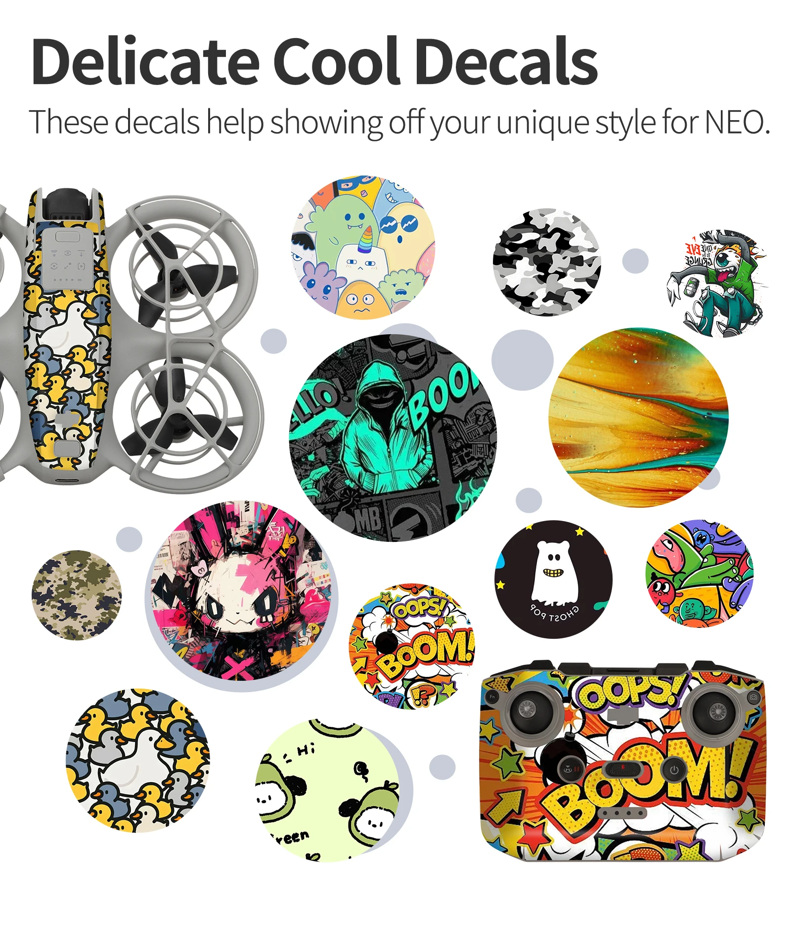 Description Picture 3 of itemPVC Sticker for DJI Neo Colorful Decorative Sticker Combo Protective Film Anti-Scratch Cool Skin for DJI RC N3 Accessoriess