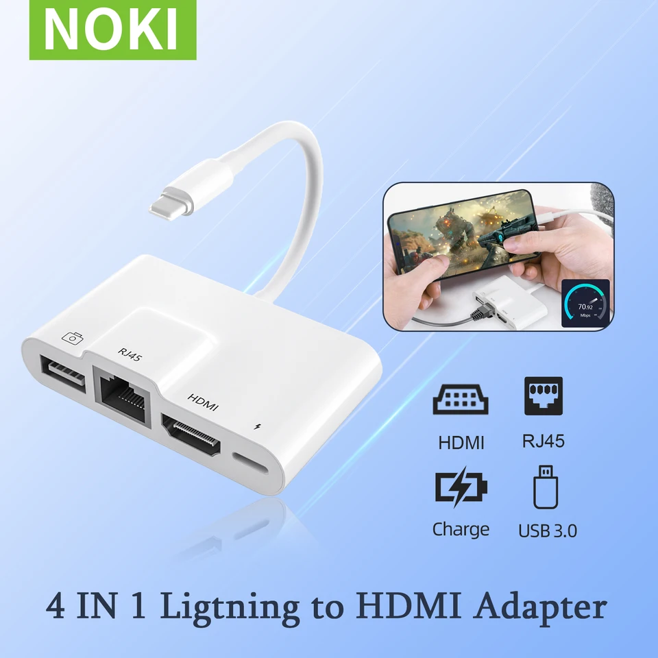 Adaptador iPhone iPad Hdmi Lightning Usb Rj45 Ethernet