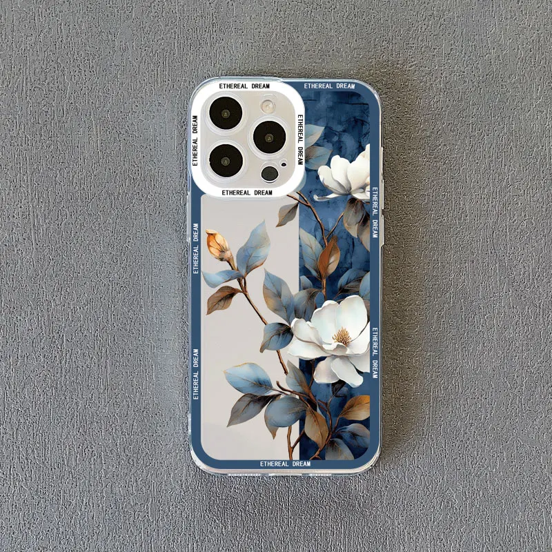 Transparente Handyhülle mit Vintage-Blumenmotiv für iPhone 15 14 Pro Max 12 11 13 Pro Max 7 8 14 15 Plus SE2 X XR XS Schmetterlings-Pflanzen-Rückseite – Detail 6