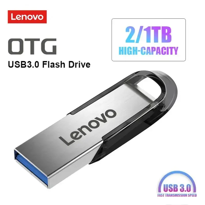 Lenovo 2Tb Usb Flash Drives Mini Metal Real Capacity Memory Stick Black Pen Drive Creative Business Gift Silver Storage Key Usb