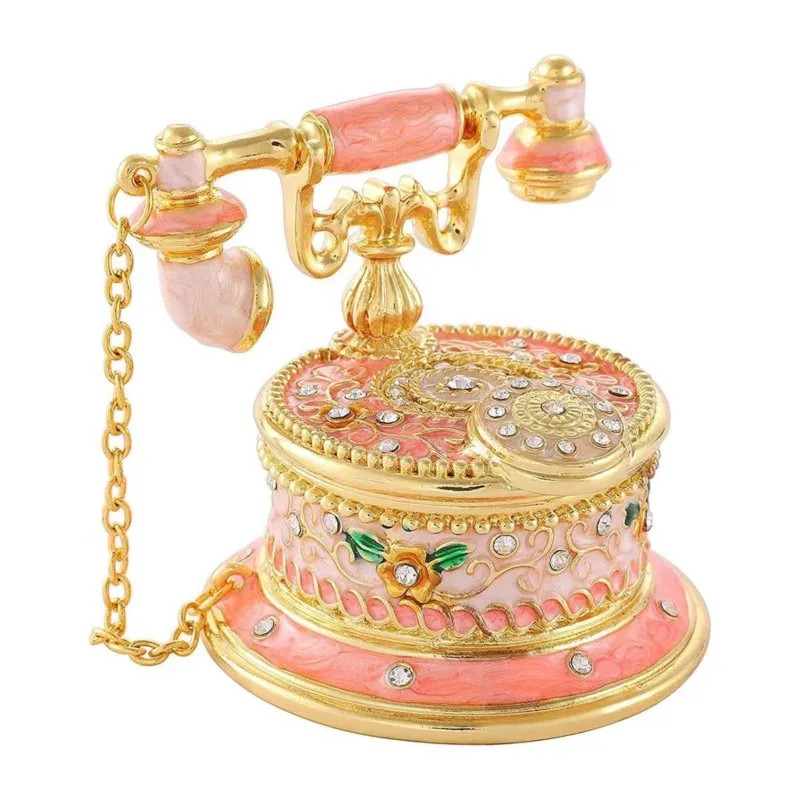 Retro Telephone Style Home Accessories Enamel Jewelry European Style Storage Box Flip Cover Carved Home Decoraion Ornament