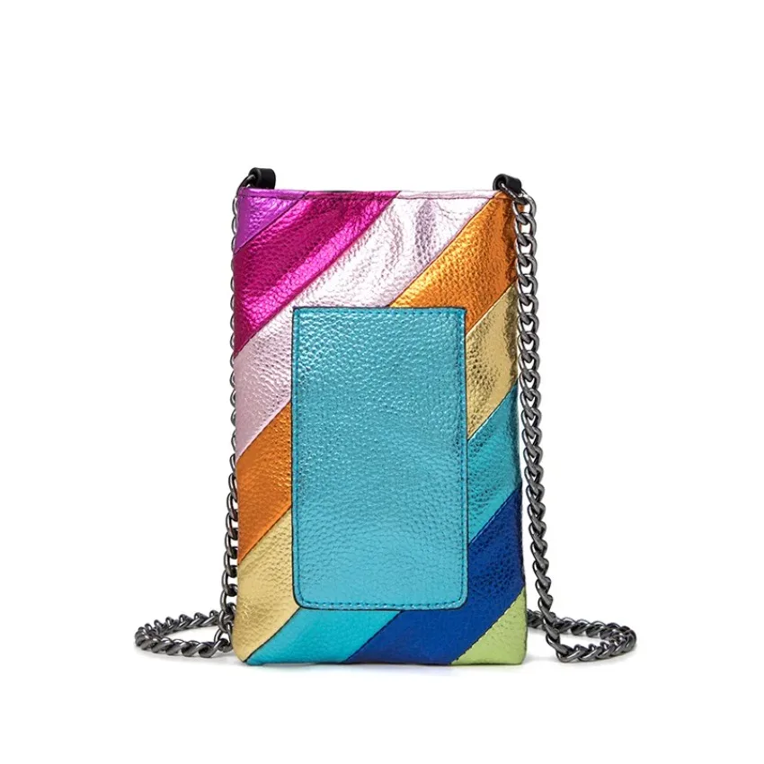 2024 Shoulder Bag  New Fashion RainbowStripes Chain Crossbody Luxury Mobile Phone Bag Mini Cute Coin Purse