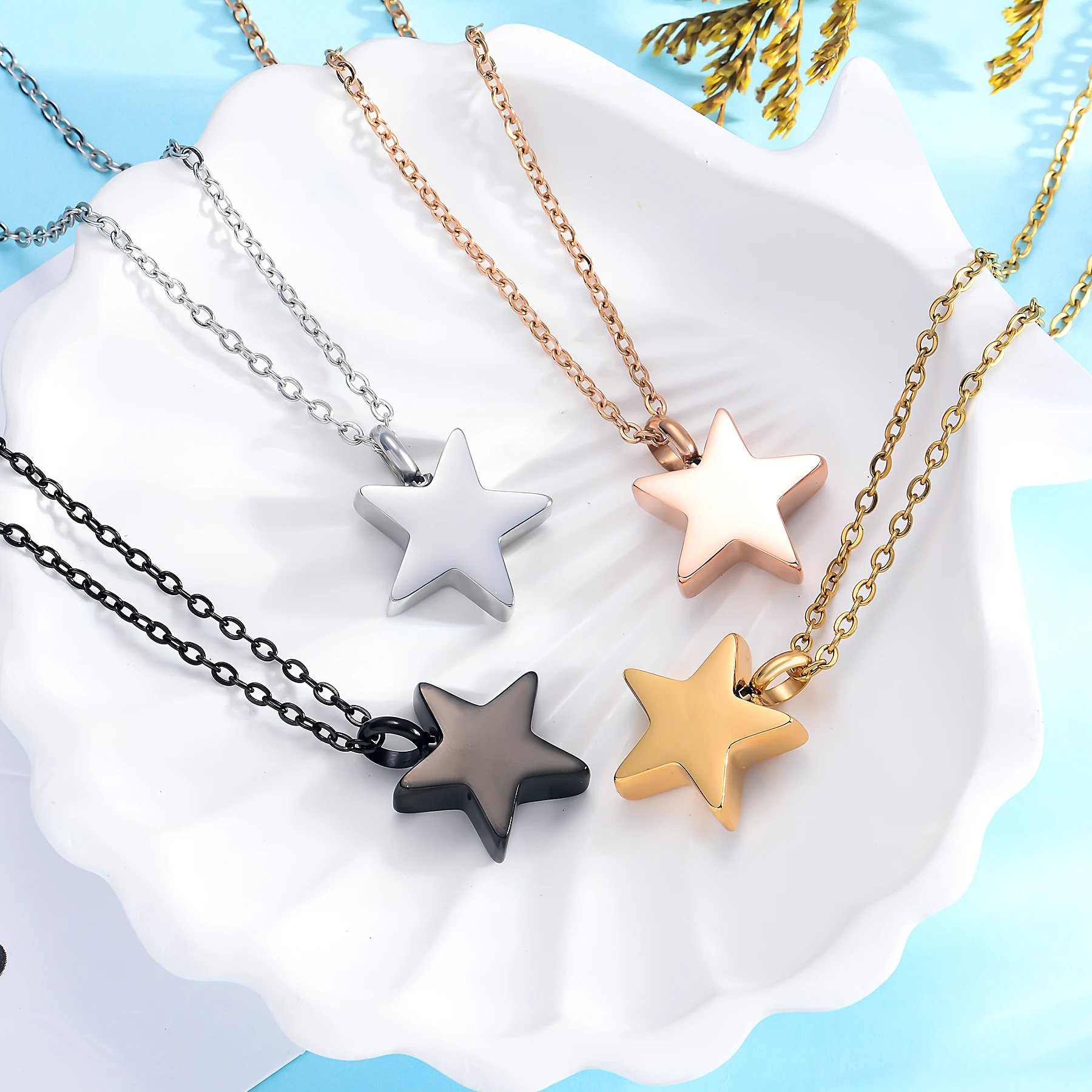 Dropshipping Stainless Steel Cremation Jewelry Five-pointed Star Shape Ashes Pendant Memorial Urn Necklace Jewelry 6