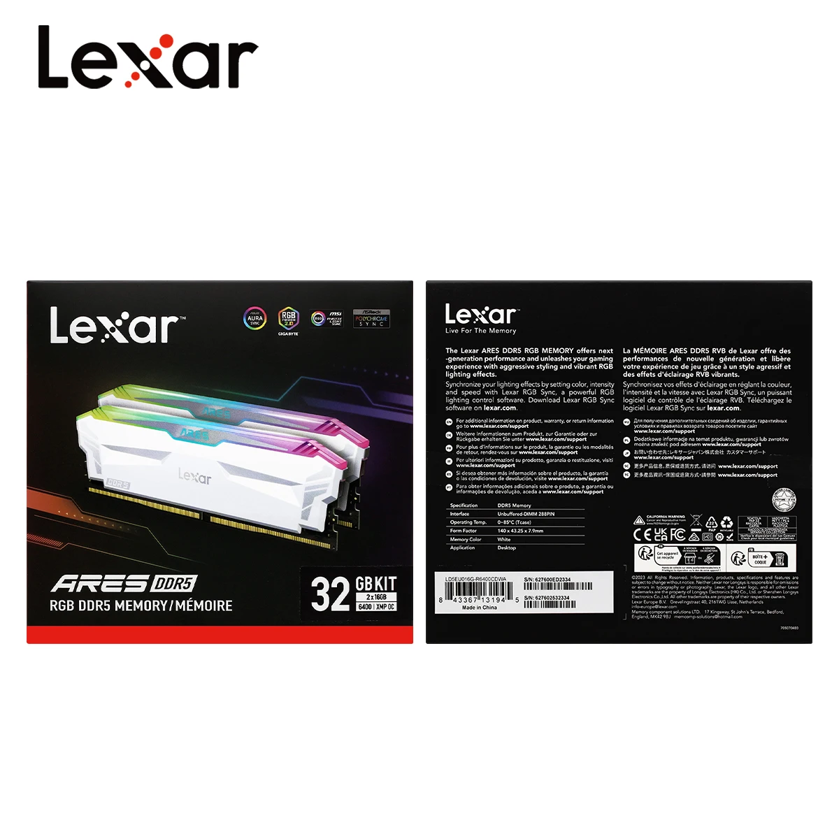 メモリー Lexar ARES RGB DDR5 32GB 7200MHz Lexar® ARES RGB DDR5 Desktop Memory | Lexar