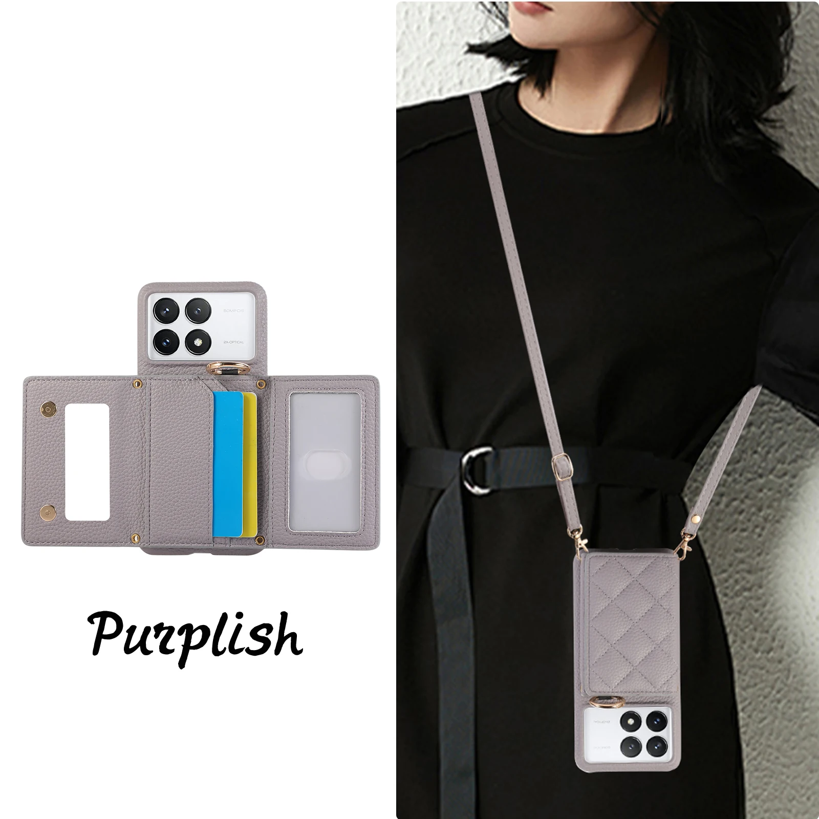 Étui portefeuille en cuir avec porte-cartes et anneau pour Xiaomi Redmi Note 13 Pro Plus 12 13C 13T POCO X6 NEO Triple Fold Cover_voghion.com