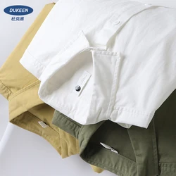 Dukeen Long-Sleeved Shirts for Men Fall Loose 100% Cotton Fashion White Shirt Plain Color Lapel Blouse Men's Clothing