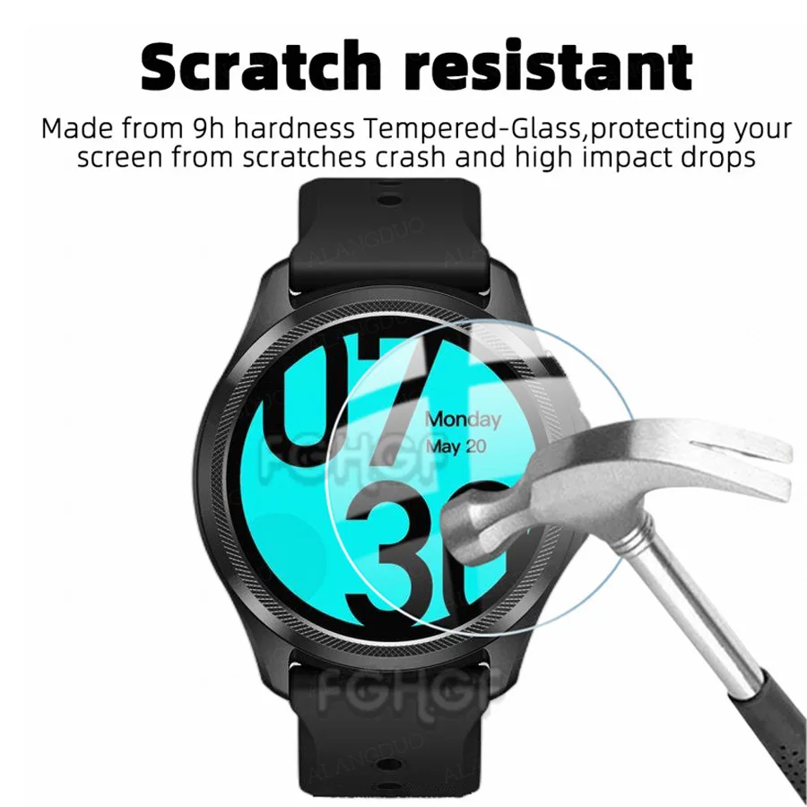 AWADUO Pellicola In Vetro Temperato Per Ticwatch Pro – Durezza 9H, Trasparente, 0,3mm (2 Pezzi: Vetro + Panni)