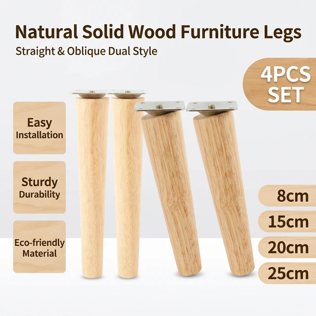 4 Pcs Furniture Legs Wooden Solid Furniture Feet Oblique/Straight Table Feet Non-slip Chair Feet Replacement Feet Sloping