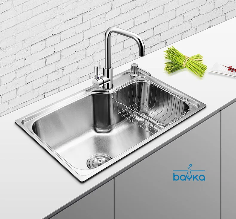 Modern Brushed Kitchen Sink Set with Drain Assembly Waste Strainer Basket 201 / 304 Stainless Steel Faucet Dispensor (Optional)