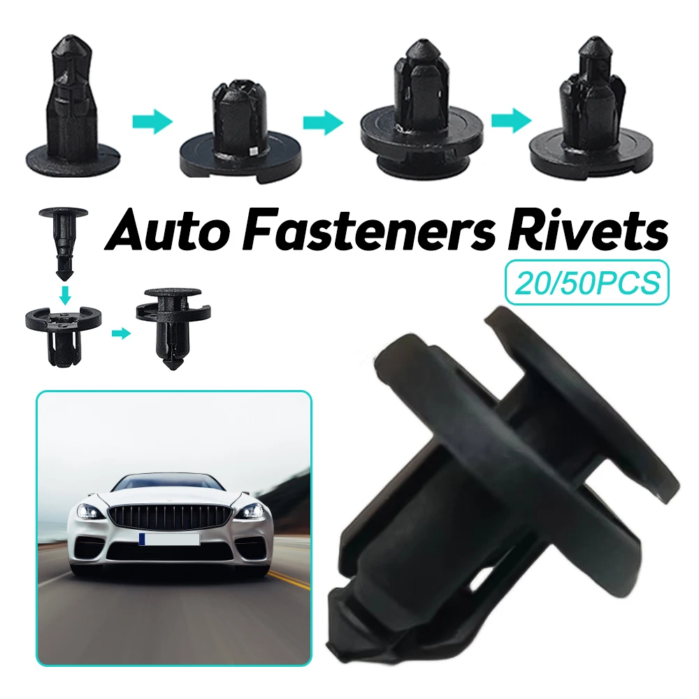 

20/50pcs 8mm Diameter 8mm Black Vehicle Car Bumper Door Panel Fender Liner Clips Retainer Plastic Auto Fasteners Rivets Clips