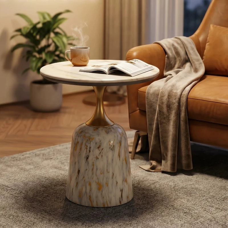 Tavolino Rotondo di Design in Travertino per Salotto