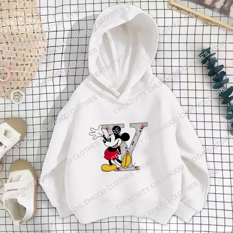 Mickey Children Hoodies Disney Letter Abcd Sweatshirts Kawaii Pullover Anime Cartoons Girls Boy Kids Casual Clothes Fashion Tops