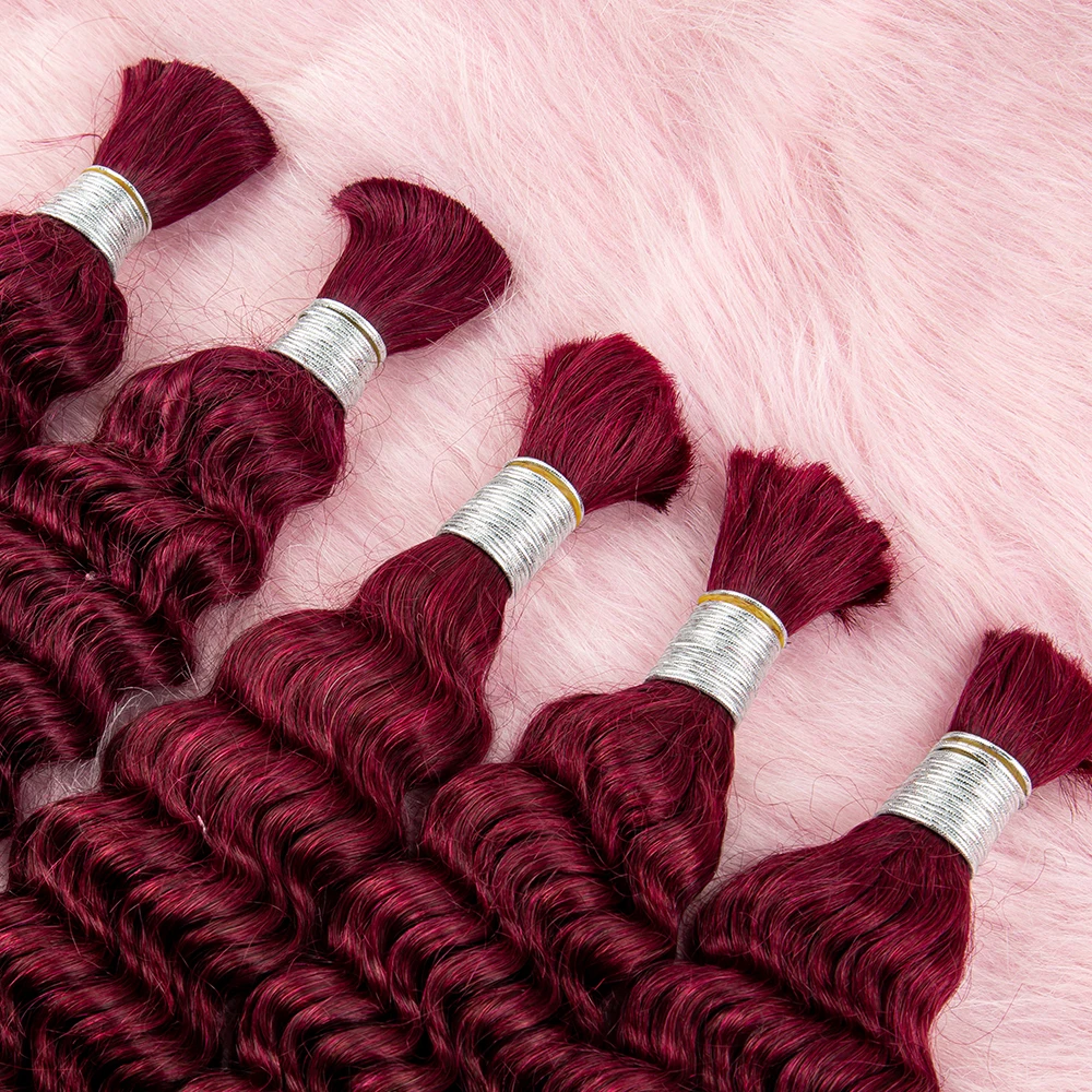 Nabi Boho Braids Human Hair Burgundy Hair Braiding Bundles Deep Wave Hair Extension Braids Curly Hair Extension Bulk for Women 3