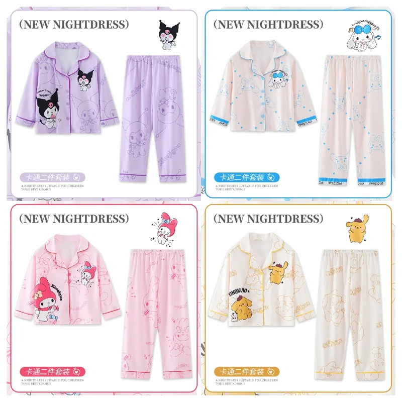 

Sanrio Childrens Pajamas Cinnamoroll Melody Kuromi Nightwear Cartoon Long Sleeve Sleepwear Autumn Homewear Childrens Clothing