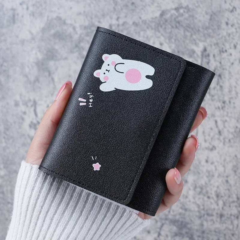 PU Leather Cute Women Wallet Coin Purse Simple 3 Folds Multi-card Slots Card Holder Cute Rabbit Bear Short Wallets for Girls