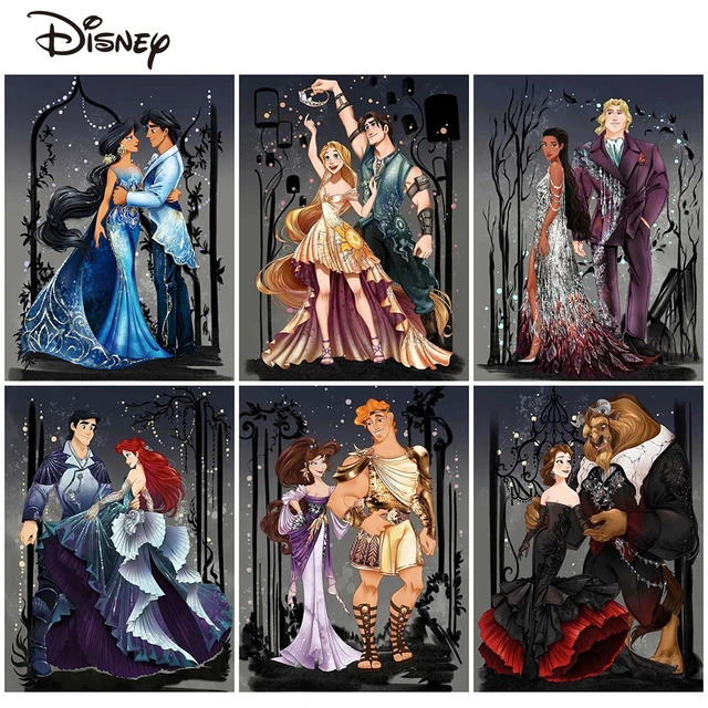 Disney Painting By Numbers Beauty And Beast Portrait Coloring Princess Paint  Kit Adults Lovers With Frame Canvas Handmade Gift - AliExpress