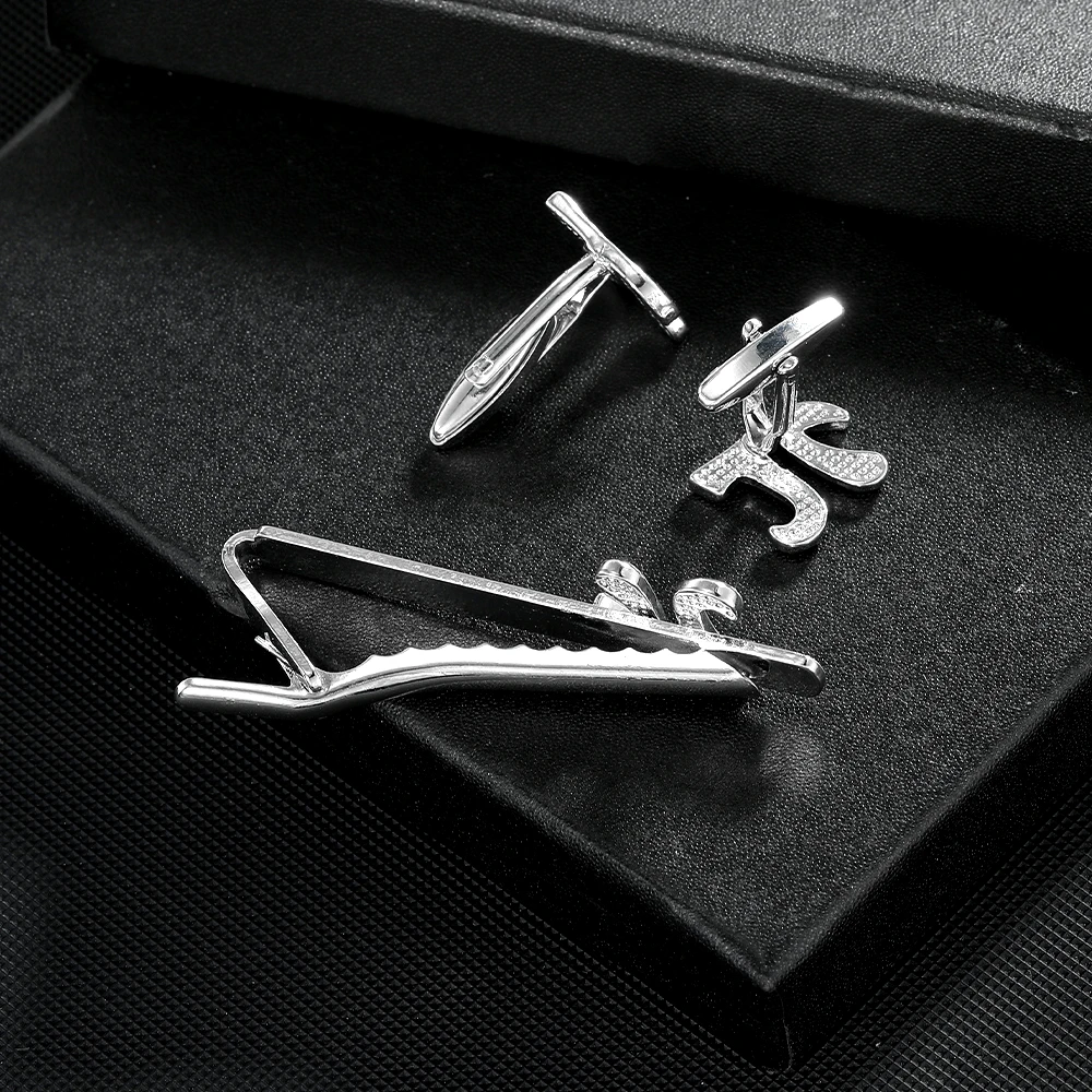 재미 있은 남자 파이 기호 π 모양의 커프스 단추 및 타이 클립 세트 학교 개학 시즌 교사의 날 보석 선물