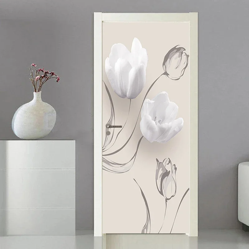 

Door Decal Modern Sticker Cover Wallpaper Home Entrance Ornament Entrance Decoration Self-adhesive Photo On The Fridge Flowers
