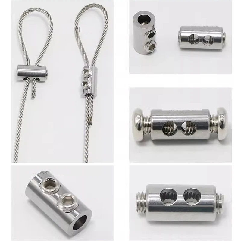 Description Picture 3 of itemFit 1~4mm Wire Rope Self-locking Device Double Hole Locking DIY Lighting Hanging Lifting Cable Fasteners Clip Adjustable Buckle