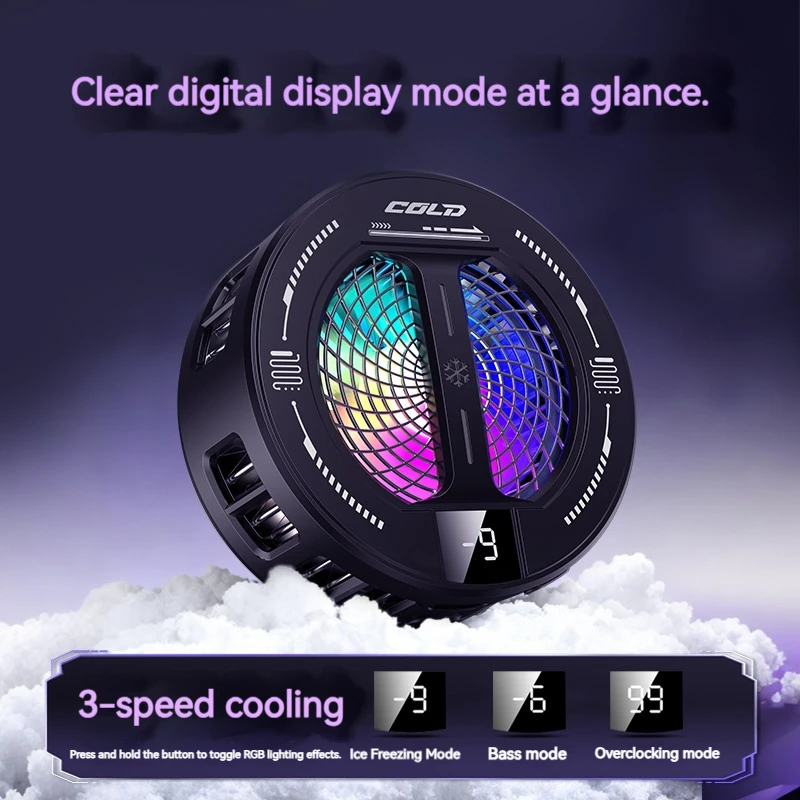 디지털 디스플레이, 스마트 온도 조절, RGB 조명 기능을 갖춘 K36 반도체 휴대폰 쿨러, 모든 휴대폰 및 태블릿과 호환 가능