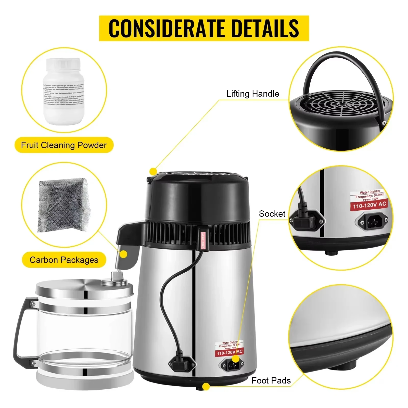 VEVOR Water Distiller Filter Machine 4L Distilled Distillation Purifier Moonshine Apparatus DIY Dispenser Kit for Home Appliance