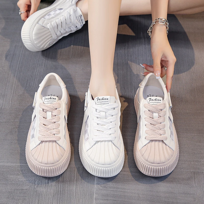 Women's Running Shoes Summer Mesh Lace Up Sports Shoes Board Shoes White Sports Shoes Female Student Shoes Size 35-40