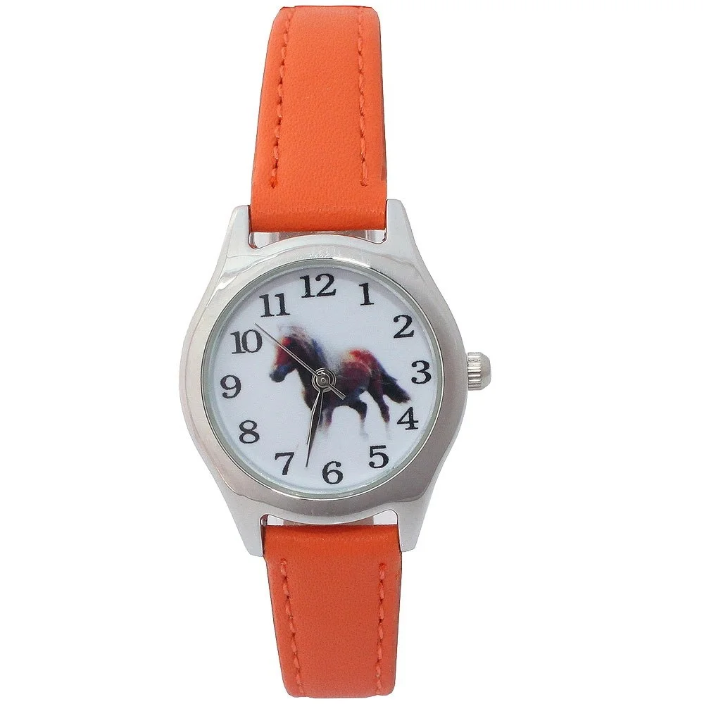 Cute Girl Ladies Watch Kids Watches Horse Leather Quartz Student Kids Animal Cartoon Children Wristwatch 9Colors 6