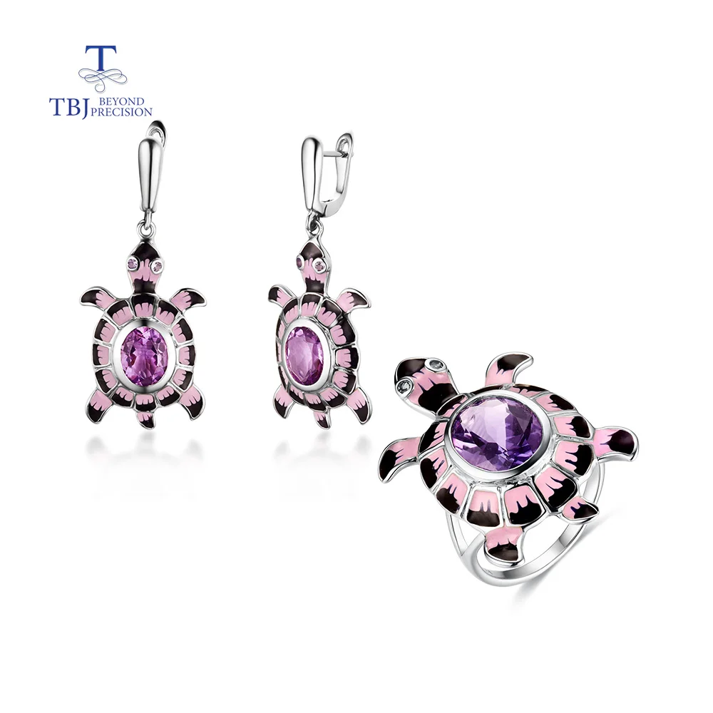 

Unique design of natural Brazil amethyst rings earrings jewelry set silver 925 fine jewelry for women