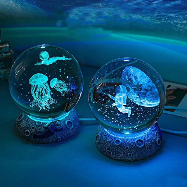 海洋動物用3Dクリスタルボール,カラフルな彫刻,LEDライト,日曜大工 