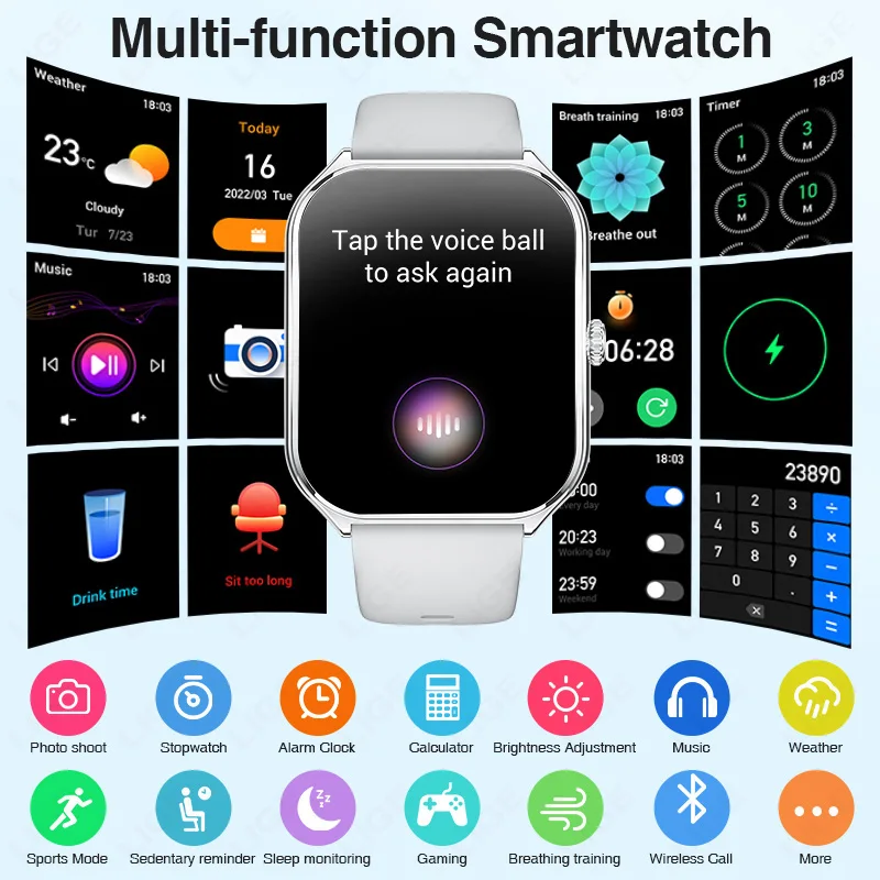 LIGE Smartwatch Men Women 3ATM Waterproof Wireless BluetoothCall Smart Clock Vioce Assistant Sport Fitness Watch for Android iOS