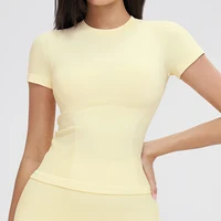 Women Yoga Top Seamless Short Sleeved Sport T Shirts Fitness Clothes Sports Short Sleeve Yoga Shirt Gym Top Running Active Wear