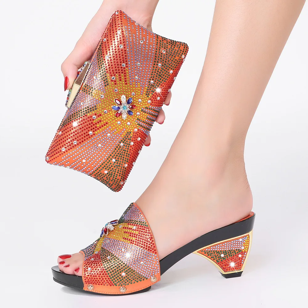 doershow Latest Design Matching Italian Shoe and Bag Set orange Wedding Party African Shoes SRT1-33 |