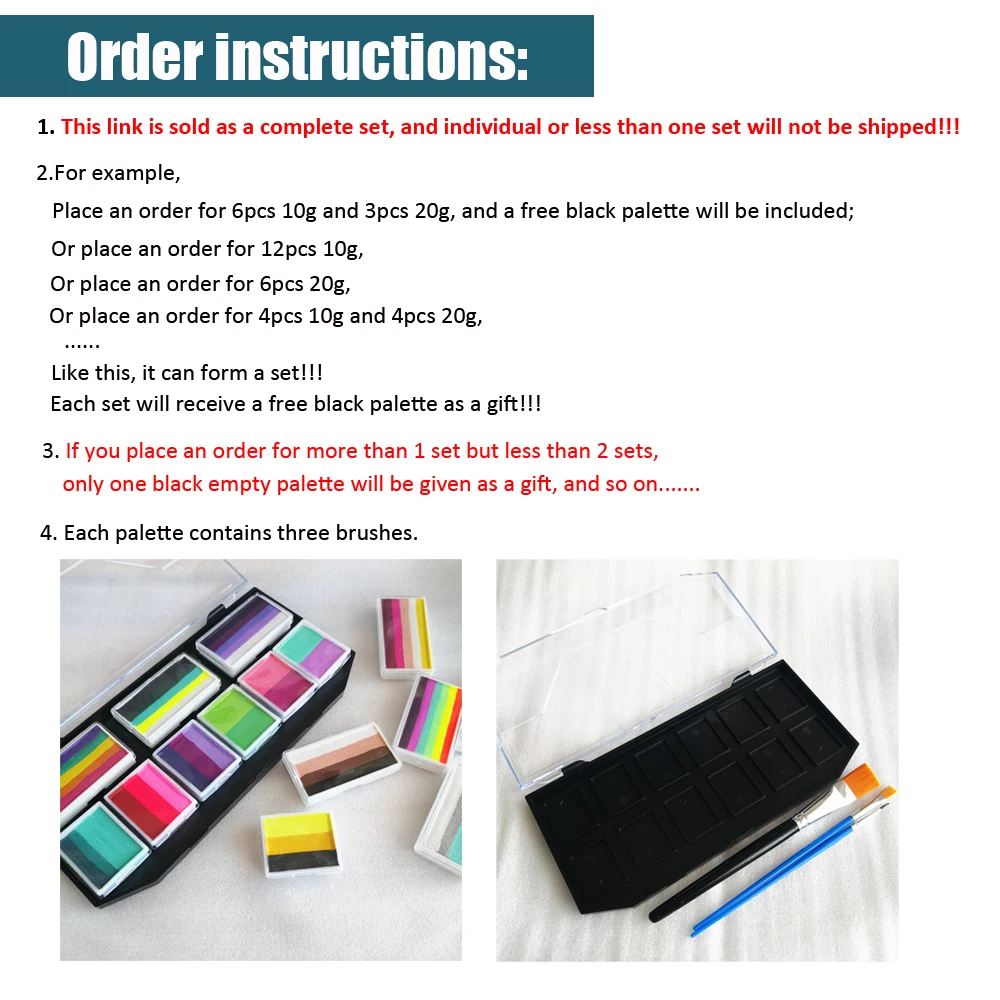 DIY Festival Art Neon Make up Kids Face Painting Kit Professional Water Based Rainbow Split Cake Face Body Paint Palette 2