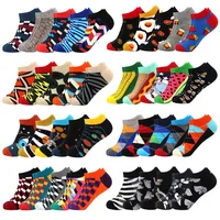 Chaussettes rayées à carreaux pour hommes et femmes, chaussettes de couleur géométrique pour couples, chaussettes de bateau tendance décontractées, 5 paires 1