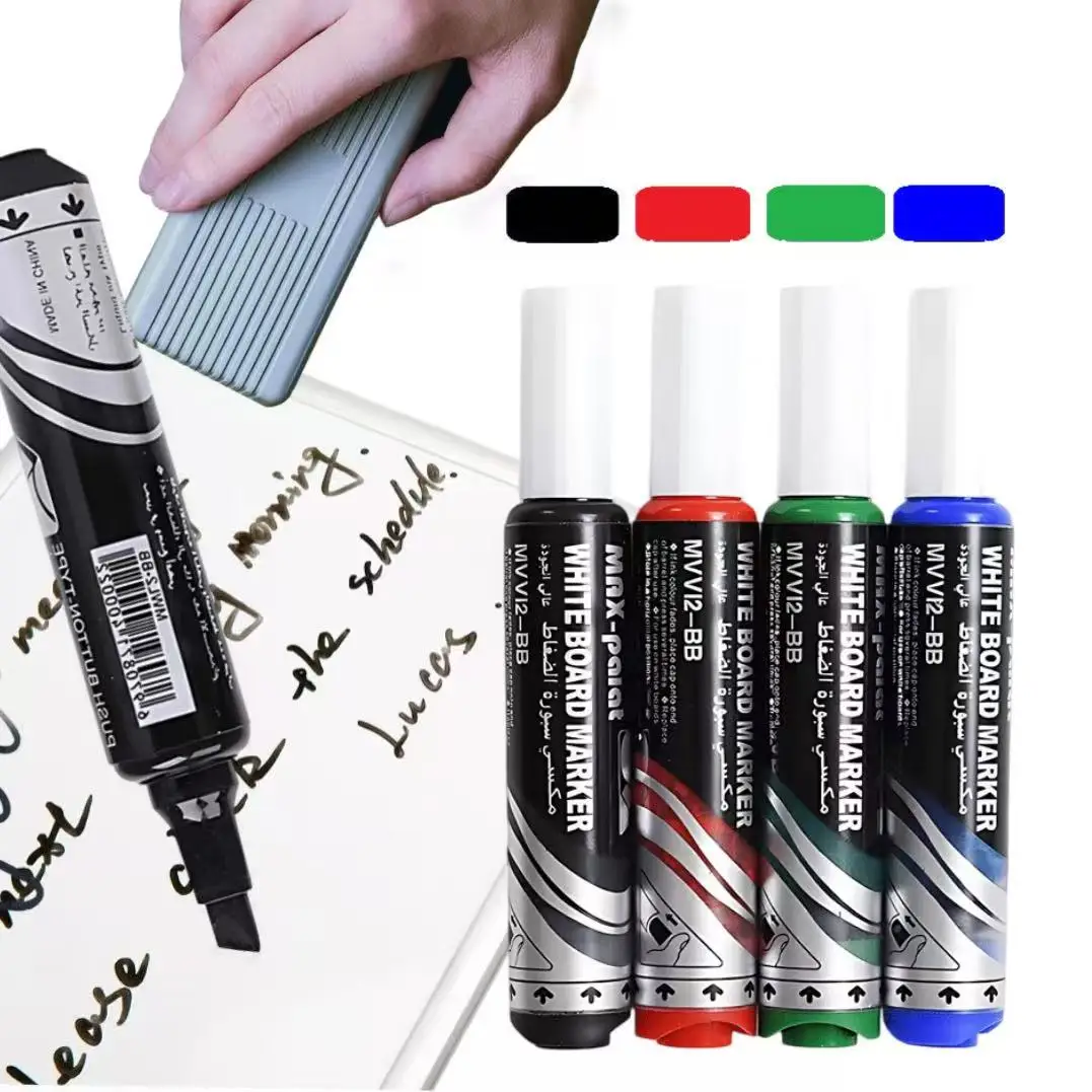 Vibrant Quick-Dry Chisel Tip Whiteboard Markers - 4 Pack, Low-Odor, Ideal