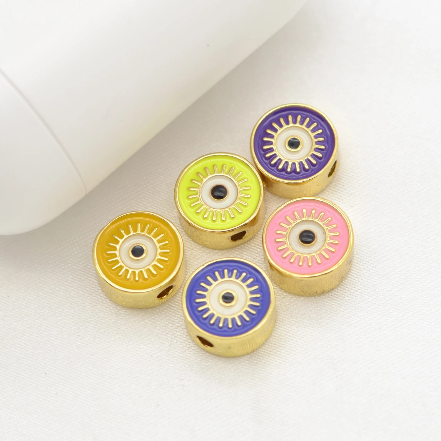 

9.5*9.5mm Round Cute Eye Beads Jewelry Making Supplies Enamel Craft Beaded Loose Bead Female Bracelet Necklace Accessories