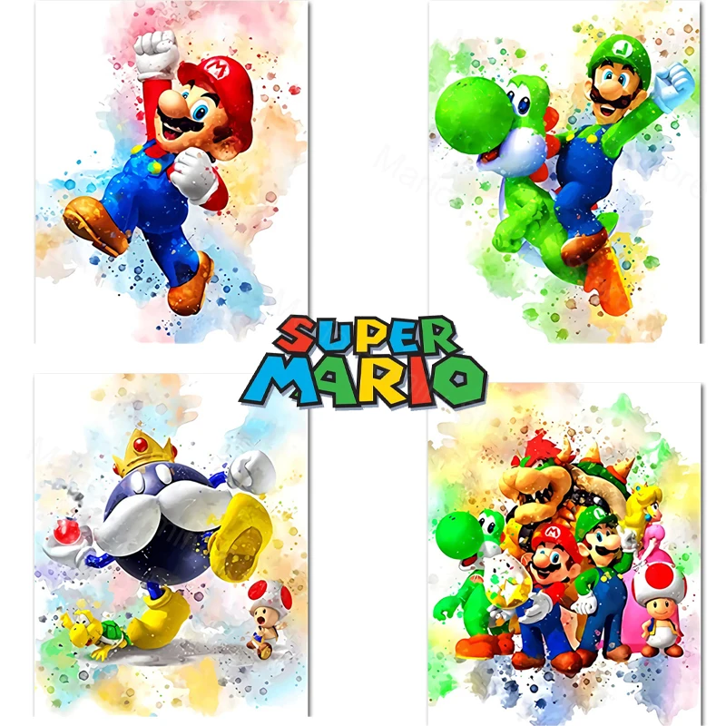 Super Marios Bros Movie Painting Cartoon Games Poster Room Decor Sfondo Parete Kid Room Decoration Anime Luigi Bowser Poster