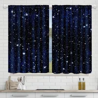 2pcs Galaxy Shining StarsCurtains Childs Fantasy Starry Sky Star Rod Pocket Window Drapes Stars Black Curtains. 2