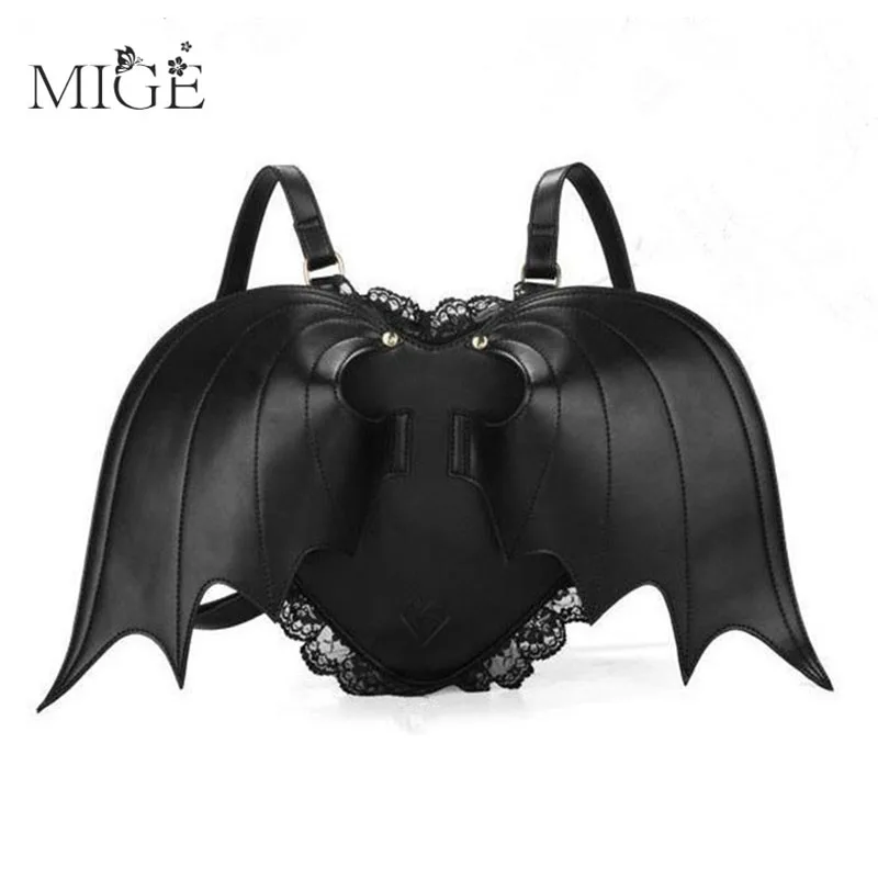 

Mini Women's Backpacks 2022 Trend Heart Lace Female Bag Small Halloween Bags Black Bat Wings Rucksack For Girls Fashion Backpack