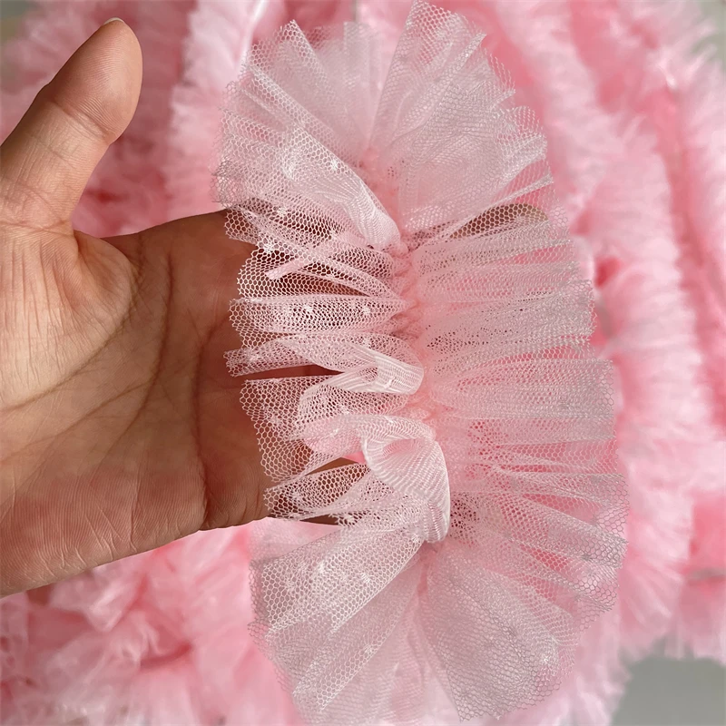 White Tulle Lace Ribbon Pink Pleated Sewing Fabric For Dress Collar Decor  6cm Wide Elastic Trimming Doll Clothes DIY Crafts New