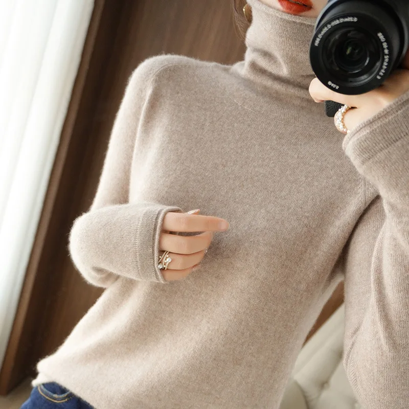 thumbnail image 1 of Suéteres de mujer de otoño e invierno, cuello alto, manga larga, corte ajustado, liso, básicos, de punto, camisas cálidas, jerseys de alta elasticidad, 1 of 4