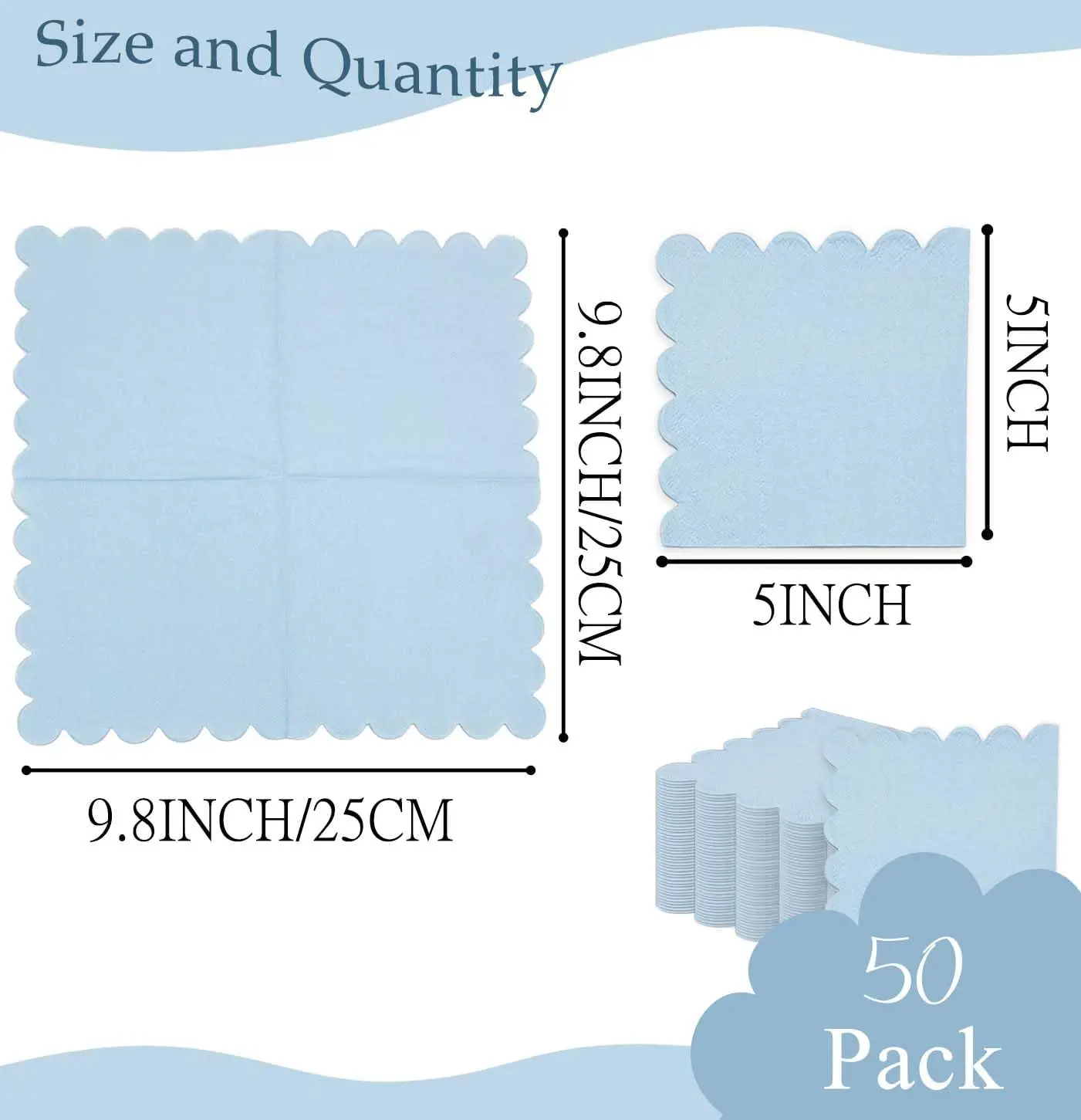 50-300PCS Scalloped Napkins Dusty Blue Paper Napkins Disposable Party Napkin Beverage for Wedding Babyshower 5x5Inch paper napkins disposable paper napkins