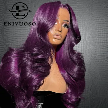 200% Density 13X6 Dark Purple Colored Body Wave Lace Front Wigs Pre Plucked Glueless 13x4 Long Wavy Lace Frontal Wigs For Women 1