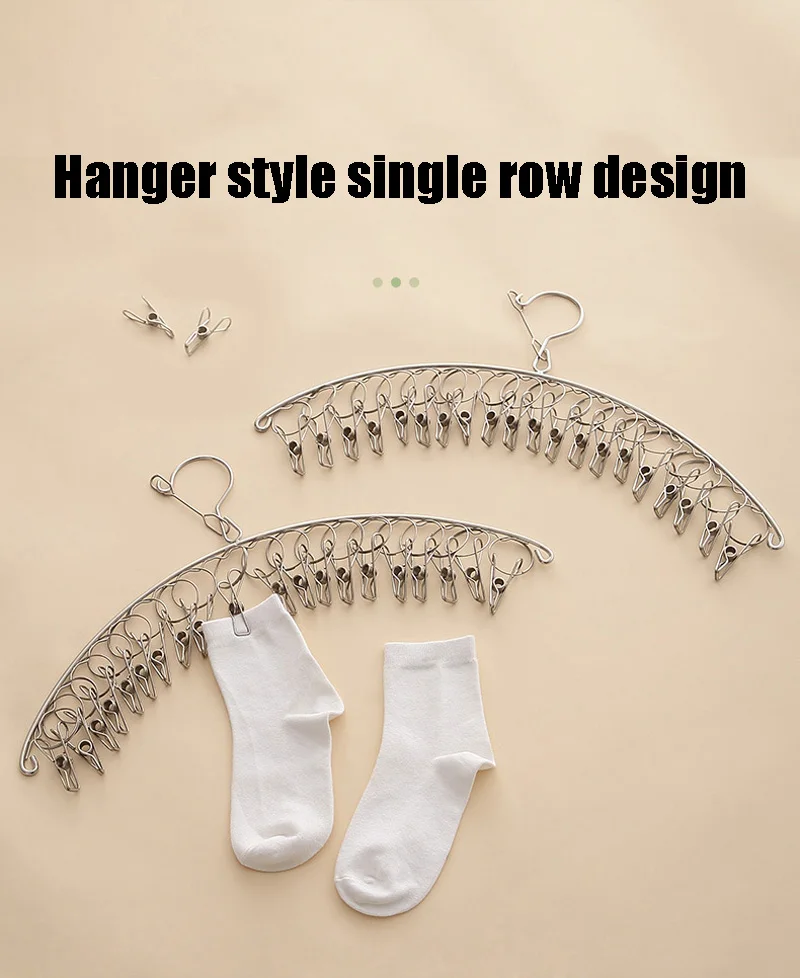 Description Picture 4 of item6-20Pegs Stainless Steel Clothes Drying Hanger Windproof Clothing Rack Clips Sock Laundry Airer Hanger Underwear Socks Holder